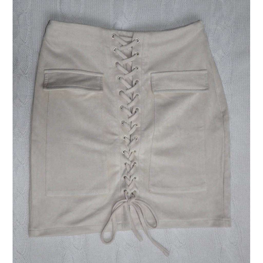 Lace-up suede skirt