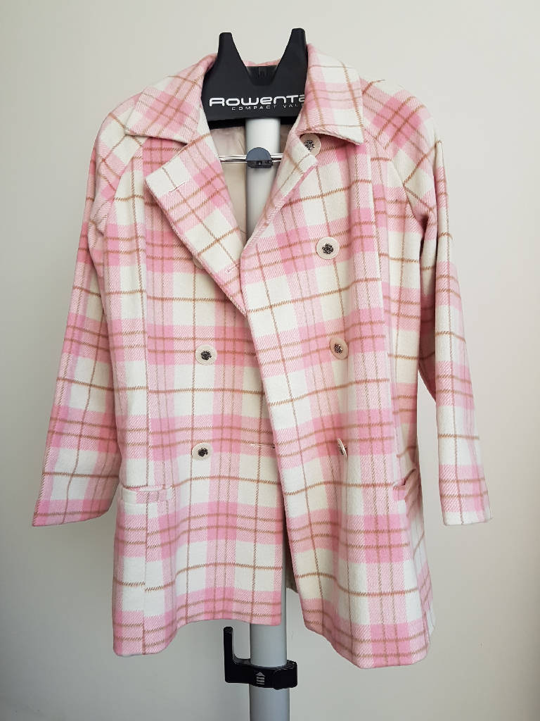 Manteau à carreaux blanc/rose